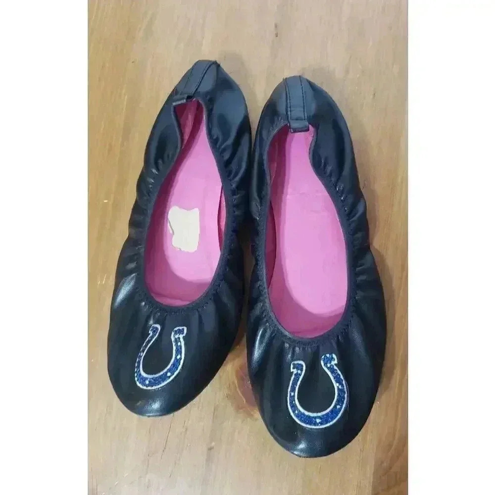 Colts NFL womens ballet flats bling logo black size 9 faux leather pink sole